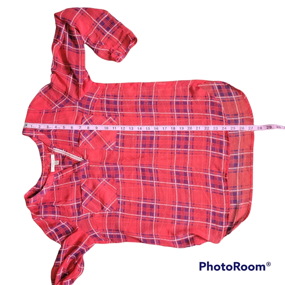 SKIES ARE BLUE RED PLAID SHEER TOP - S - Picture 7 of 7